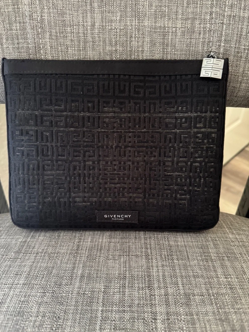Givenchy Black Mesh Pouch | Logo Print Cosmetic Bag | Makeup Travel Clutch